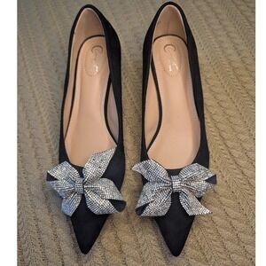 Comfort Est. 1946 Womens Black Suede Rhinestone Bow Kitten Heel Pumps 9.5M